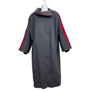 Vtg Jill Jr Wool Cape Long‎ Wide Sleeves Women Sz 7 Gray Red Classic Colorblock